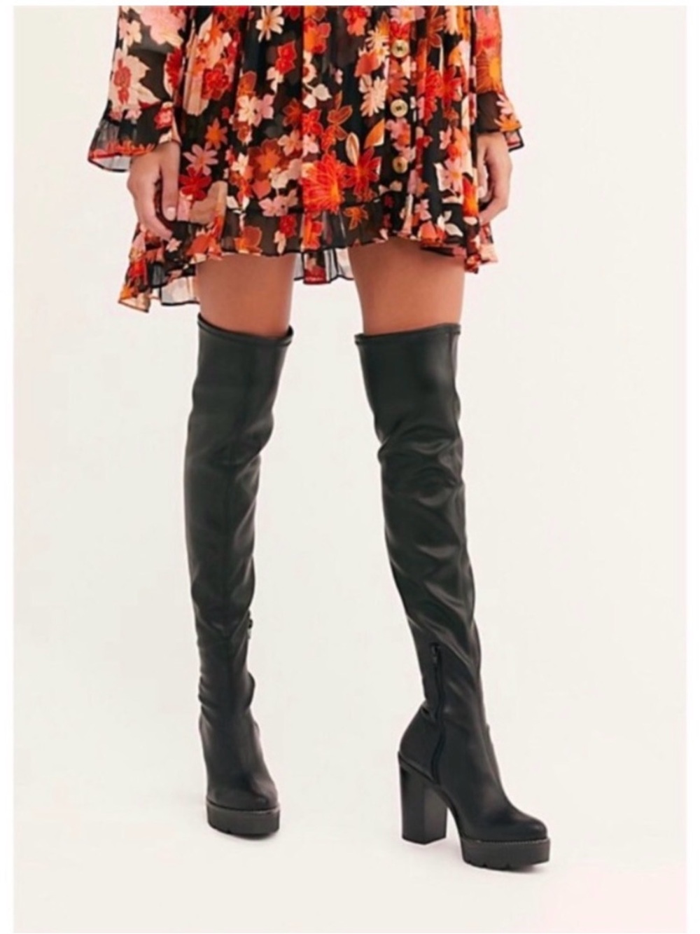 Free People Oakland Vegan Leather OTK Platform Boots Black 6.5